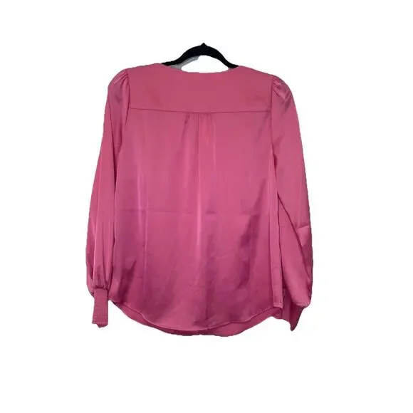 Talbots Women’s Pink V-Neck Long Sleeve Gold Button Down Satin blouse Size S NWT - Picture 3 of 12